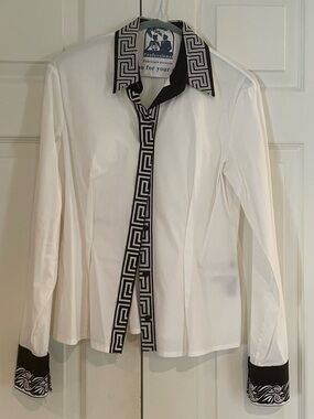 Versace White Button-Down Shirt with Black Geometric Trim
